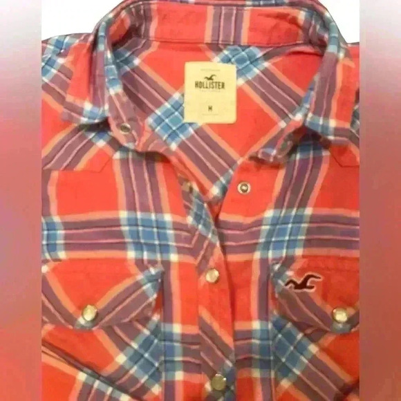 Hollister Long Sleeve Button Shirt Women's S Multicolor Plaid Print Pearl Snap - Picture 4 of 5